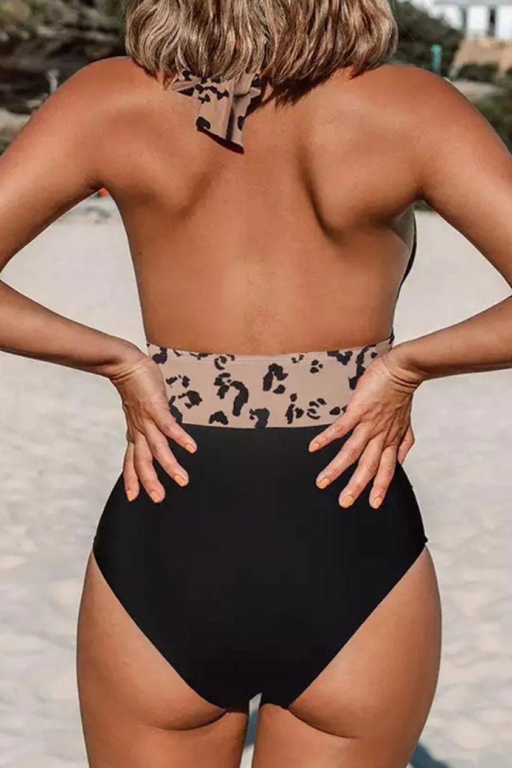 Leopard Halter Neck Sleeveless One-Piece Swimwear
